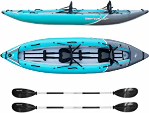 Driftsun Rover 120 / 220 Inflatable Tandem White-Water Kayak with High Pressure Floor and EVA Padded Seats with High Back Support, Includes Action Cam Mount, Aluminum Paddles, Pump and More