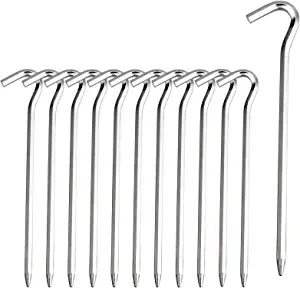 Tent Pegs - Aluminium Tent Stakes Pegs with Hook - 7 Hexagon Rod Stakes Nail Spike Garden Stakes Camping Pegs for Pitching Camping Tent, Canopies