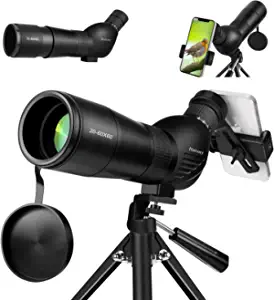 HUICOCY Spotting Scopes, 20-60x60mm Zoom 39-19m/1000m with FMC Lens, BAK4 45 Degree Angled Eyepiece, Fogproof Spotting Scope with Tripod, Phone Adapter, Carry Bag for Hunting,Birding Watching