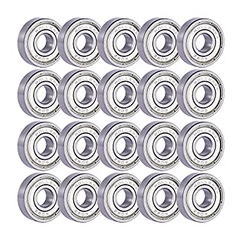Rollerex 20-Pack, 608ZZ ABEC-1 Wheel Bearings (for Any Products Using Roller Skate Wheels) (Carbon Steel) - for Inline, Rollerskate, Skateboard, RipStik & More