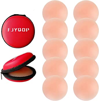 FJYQOP Silicone Nipple Covers - 5 Pairs, Women's Reusable Adhesive Invisible Pasties Nippleless Covers Round
