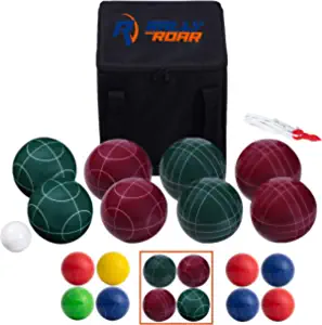 Rally and Roar Bocce Ball Game Set - 8 Balls, Pallino, Carry Case, Measuring Rope - Multiple Sizes