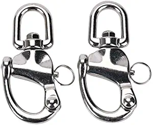 Amarine Made Pair of Swivel Eye Snap Shackle Quick Release Bail Rigging Sailing Boat Marine 316 Stainless Steel for Sailboat Spinnaker Halyard