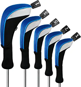 Andux 5pcs/Set Golf 460cc Driver Wood Head Covers with Long Neck and Interchangeable No. Tags