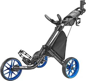 CaddyTek 3 Wheel Golf Push Cart - Foldable Collapsible Lightweight Pushcart with Foot Brake - Easy to Open & Close