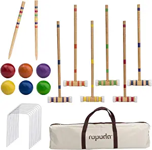 ropoda Six-Player Croquet Set with Wooden Mallets, Colored Balls, Sturdy Carrying Bag for Adults &Kids, Perfect for Lawn,Backyard,Park and More.
