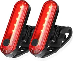 Ascher USB Rechargeable LED Bike Tail Light 2 Pack, Bright Bicycle Rear Cycling Safety Flashlight, 330mah Lithium Battery, 4 Light Mode Options, (2 USB Cables Included)