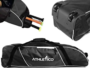 Athletico Rolling Baseball Bag - Wheeled Baseball Bat Bag for Baseball, TBall, Softball Equipment for Youth, Kids, and Adults