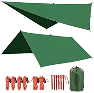 REDCAMP Hammock Rain Fly Waterproof and Lightweight, 10/12ft Tent Tarp for Camping Backpacking Hiking, Black/Green