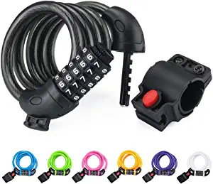NDakter Bike Lock, 4 Feet Bike Locks Cable, High Security 5 Digit Resettable Combination Coiling Bicycle Lock, Heavy Duty Anti Theft Cable Locks with Mounting Bracket, 1/2 Inch Diameter