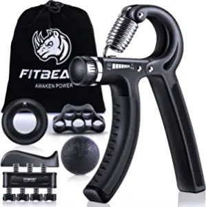 FitBeast Hand Grip Strengthener Workout Kit (5 Pack) Forearm Grip Adjustable Resistance Hand Gripper, Finger Exerciser, Finger Stretcher, Grip Ring & Stress Relief Grip Ball for Athletes