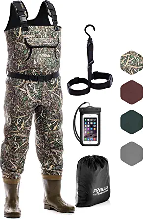 Foxelli Chest Waders Camo Neoprene Hunting & Fishing Waders for Men & Women with Boots, Waterproof Bootfoot Waders