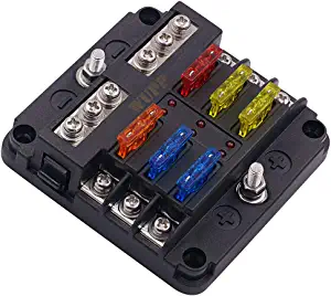 WUPP 12 Volt Fuse Block, Waterproof Boat Fuse Panel with LED Warning Indicator Damp-Proof Cover - 6 Circuits with Negative Bus Fuse Box for Car Marine RV Truck DC 12-24V, Fuses Included