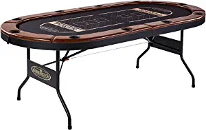 Barrington Billiards 10 Player Premium Poker Table with Faux Leather Padded Rails and Cup Holders, Black/Brown, 84 Inches