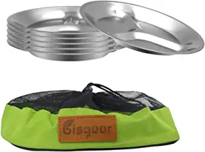 Bisgear 10.25 inch Stainless Steel Round Divided Plates Pack of 6 with Mesh Travel Bag - Lightweight BPA Free Sectioned Plates for Outdoor Camping