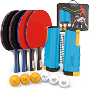 NIBIRU SPORT Ping Pong Paddles Set - Professional Table Tennis Rackets and Balls, Retractable Net with Posts and Storage Case - Pingpong Paddle and Game Table Accessories