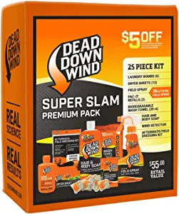 Dead Down Wind Hunting Scent Eliminators | 25 Piece Kit | Complete Odor Eliminator System for Hunting Accessories | Field Spray, Wind Detector, Laundry Detergent | Super Slam Premium Value Pack