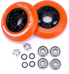 Rollerex VXT500 Inline Skate Wheels (2-Pack w/Bearings, spacers and washers) (Use on Hockey Roller Blades) - Can Be Used As RipStik Wheel Replacements