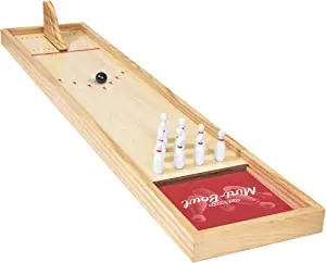 GoSports Mini Wooden Tabletop Bowling Game Set For Kids & Adults - Includes 1 Bowling Alley Board, 1 Launch Ramp, 2 Mini Bowling Balls, 10 Pins & Dry Erase Scorecard