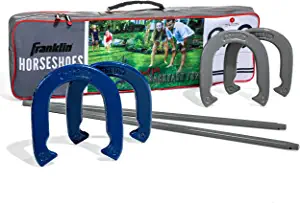 Franklin Sports Horseshoes Sets - Metal Horseshoe Game Sets for Adults + Kids - Official Weight Steel Horseshoes - Beach + Lawn Horseshoes Sets - Sets Include (4) Horseshoes and (2) Ground Stakes
