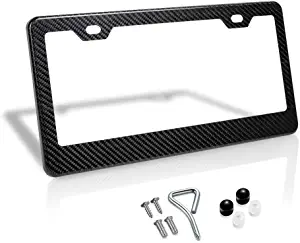 100% Real Carbon Fiber License Plate Frame 2 Holes Black Licenses Plates Frames,Car Licence Plate Covers Holders Slim Design with Chrome Screw Caps Tool Kit for US, Canda and Mexico Vehicles(1PCS)