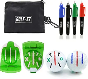 Golf-EZ TRI-LINE Golf Ball Alignment Kit with Hat Clip Ball Marker and Carry Case | Swing Path Arrows & Ball Identifiers
