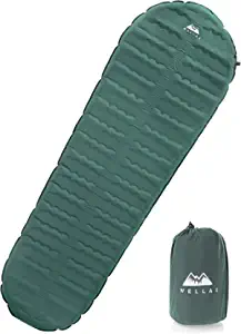 WELLAX Sleeping Pad - Foam Camping Mats, Fast Air Self-Inflating Insulated Durable Mattress for Backpacking, Traveling and Hiking - Ultrathick All-Weather Foam Pad with Build in Pillow (Green-2")