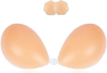 Niidor Adhesive Bra Strapless Sticky Invisible Push up Silicone Bra for Backless Dress with Nipple Covers
