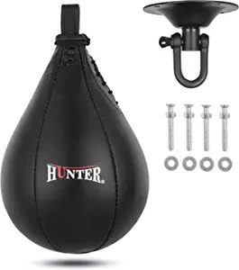 HUNTER Speed Ball Boxing Cow Hide Leather MMA Speed Bag Muay Thai Training Speed Bag Punching Dodge Striking Bag Kit with Hanging Swivel for Workout