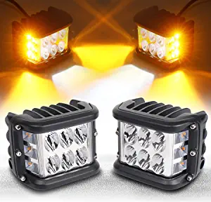 Side Shooter, OVOTOR LED Pods Light 4 inch Off Road Dual Side Yellow DRL with Flash Strobe Function Driving Flood Spot Cube Work Light Bar for Jeep Truck ATV Boat