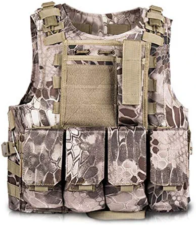 Toyfun Kids Tactical Vest Kit Woodland Camo Combat Assault Waistcoat Army/Military/Police Style, Adjustable and Multi-Colors