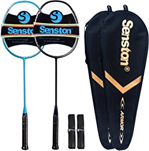 Senston N80 - 2 Pack Graphite High-Grade Badminton Racquet, Professional Carbon Fiber Badminton Racket Included Black Blue Color Rackets 2 Carrying Bag