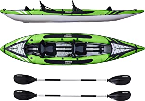 Driftsun Almanor Inflatable Recreational Touring Kayak with EVA Padded Seats with High Back Support, Includes Paddles, Pump ( 1 Person, 2 Person, 2 Plus 1 Child )