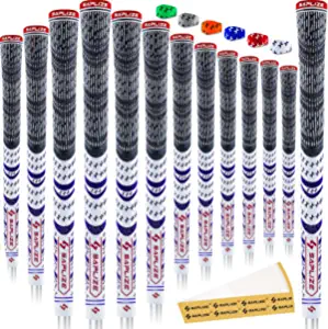 SAPLIZE Hybrid Golf Grips (CL03) - Set of 13, Low Taper Design, Cross Corded Rubber Technology, Options of 6 Colors, Standard/Midsize, Upgrade/Deluxe Kit for Choice, MultiCompound Golf Club Grips