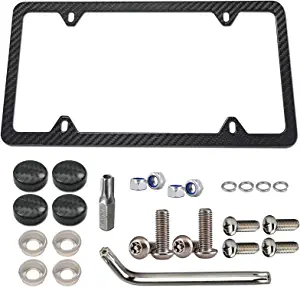 Carbon Fiber License Plate Frame - Aluminum License Plate Frames Handmade Covering 100% Real Carbon Fiber | Stainless Steel Tamper Proof License Plate Screws ,CF Cover | 4 Hole Slim Frame 1 Pack