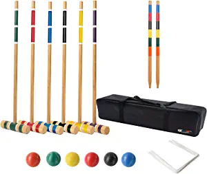 GSE Six Player Croquet Set with Classic/Deluxe Wooden Mallets, Colored Balls, Sturdy Carrying Bag for Adults & Kids, Perfect for Outdoor Lawn, Backyard, Park(Classic Set)