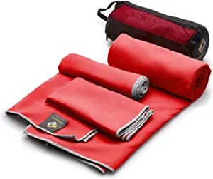 OlimpiaFit Quick Dry Towel - 3 Size Pack of Lightweight Microfiber Travel Towels w/ Bag - Fast Drying Towel Set for Camping, Beach, Gym, Backpacking, Sports, Yoga & Swim Use