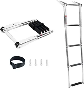 DasMarine 4 Step Ladder 316 Stainless Steel Telescoping Ladder, Telescoping Folding Over Platform Boarding Swim Step Ladder with Built in Handle , 900 lbs. Capacity with Secure Strap