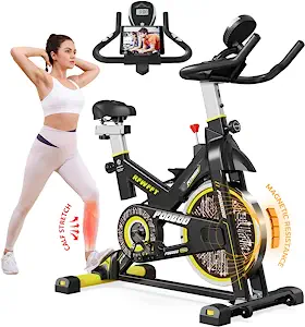 pooboo Magnetic Resistance Indoor Cycling Bike, Belt Drive Indoor Exercise Bike Stationary LCD Monitor with Ipad Mount Comfortable Seat Cushion for Home Cardio Workout Cycle Bike Training 2022 Upgraded Version