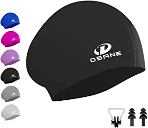 Womens Silicone Swim Cap for Long Hair,3D Ergonomic Design Silicone Swimming Caps for Women Kids Men Adults Boys Girls with Ear Plug and Nose Clip
