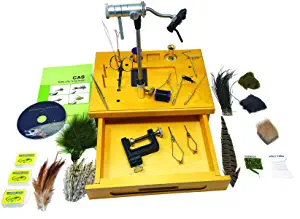 Creative Angler Wooden Fly Tying Station with Rotary Vise, Fly Tying Tools, and Fly Tying Materials
