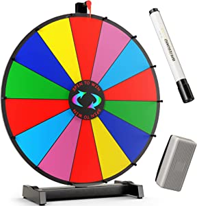24 Inch Dual Use Spinning Prize Wheel 14 Slots Color Tabletop and Floor Roulette Wheel of Fortune, Spin The Wheel with Dry Erase Marker and Eraser Win The Fortune Spinner Game for Carnival Trade Show