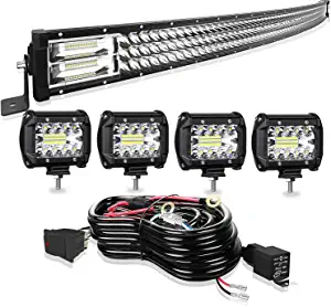 TURBO SII Led Light Bar 30/32Inch 441W Curved Triple Row Offroad Led Bar Waterproof 44100LM Spot Flood Combo + 4Pcs 4 Inch Led Pods Fog Lights + Wiring for Truck SUV Polaris Ranger RZR Golf Cart 4x4