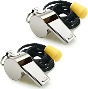 Hipat Whistle, 2 Pack Stainless Steel Sports Whistles with Lanyard, Loud Crisp Sound Whistles Great for Coaches, Referees, and Officials