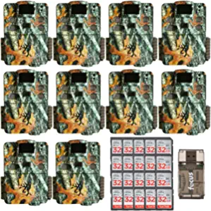 Browning Trail Cameras Strike Force Pro X 20MP IR Game Cam 10-Pack w/ Twenty Memory Cards (32GB) and Focus Card Reader Bundle (31 Items)