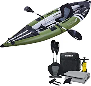 Elkton Outdoors Steelhead Inflatable Fishing Kayak - Angler Blow Up Kayak, Includes Paddle, Seat, Hard Mounting Points, Bungee Storage, Rigid Dropstitch Floor and Spray Guard