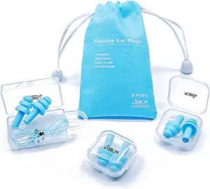 ANBOW Ear Plugs for Sleeping Noise Cancelling. Reusable Silicone Earplugs. Custom Fit - Noise Reduction for Sleeping, Concerts, Work & Swimming. Adjustable to Ear Size. 3 Pairs + Travel Pouch