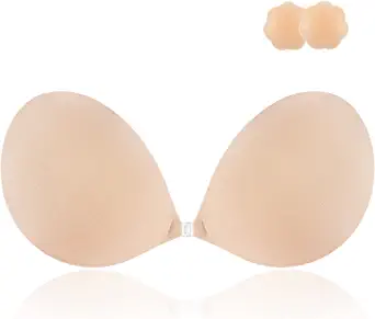 Niidor Adhesive Bra Strapless Sticky Invisible Push up Silicone Bra for Backless Dress with Nipple Covers Nude