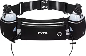 PYFK Upgraded Running Belt with Water Bottles, Hydration Belt for Men and Women, Water Bottle Holder Running Pouch Belt, Fanny Pack Fits 6.5 inches Phones, Waist pack for Running Hiking Climbing