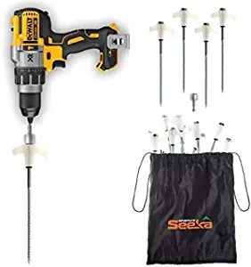 Adventure Seeka 15 Pack - Super Heavy Duty Threaded Tent Stakes - Screw Style Glow-in-The-Dark Ground Anchor Pegs - Hex Head Driver and Convenient Storage Bag Included